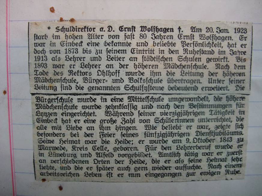 Ernst Wolfhagen  Tagebcher Einbeck und Hannover 156